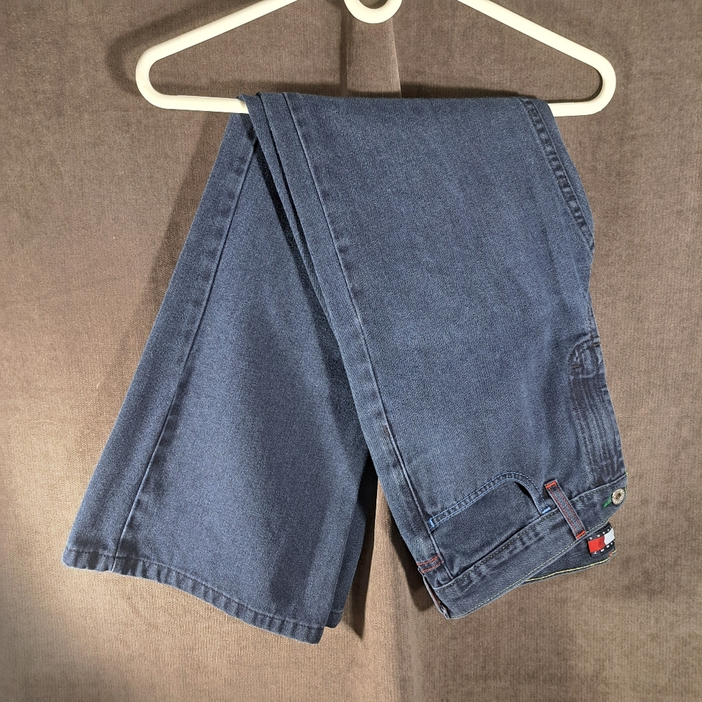Vintage Tommy Jeans "Belted Bell" Flare Blue Jeans Rainbow VG 29 Made In Canada